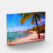 ヴィンテージハワイトロピカルパームツリーオンビーチ時間 フォトブロック (左)