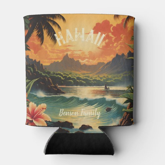 ヴィンテージハワイトロピカルビーチトラベルランスケープ 缶クーラー (裏面)