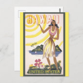 ヴィンテージハワイハワイアンフラダンサートラベル ポストカード (正面/裏面)