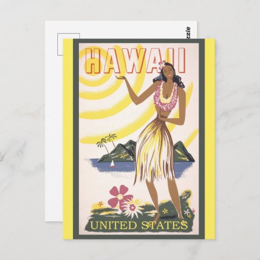 ヴィンテージハワイハワイアンフラダンサートラベル ポストカード (正面/裏面)