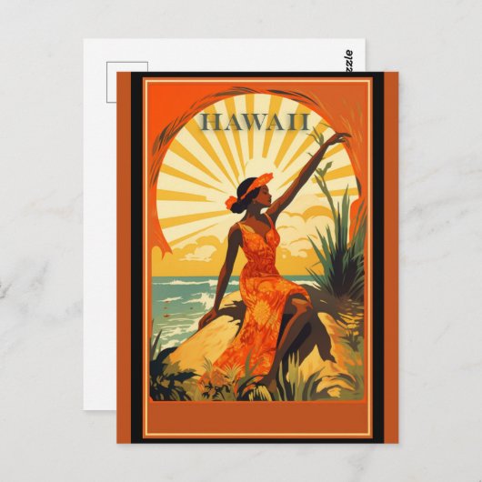 ヴィンテージハワイハワイアン女性ビーチ旅行 ポストカード (正面/裏面)