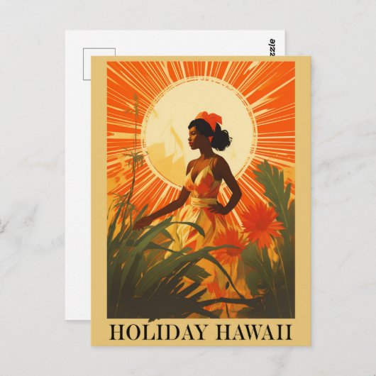ヴィンテージハワイホリデイハワイアンウーマントラベル ポストカード (正面/裏面)