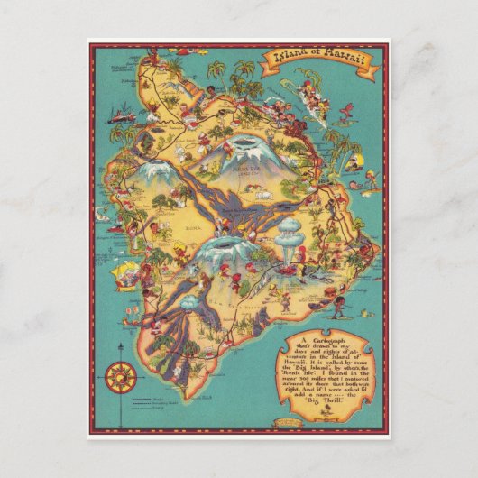 ヴィンテージハワイ島の地図 ポストカード (正面)
