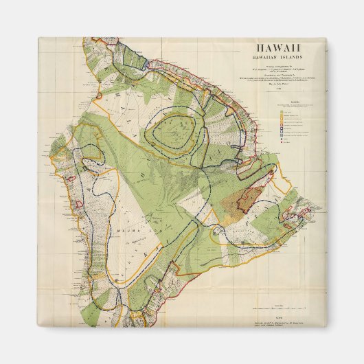 ヴィンテージハワイ島の地図（1906年） マグネット (正面)