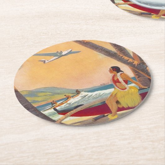 ヴィンテージハワイ旅行 ラウンドペーパーコースター (アングル)