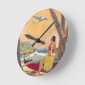 ヴィンテージハワイ旅行 ラウンド壁時計 (傾斜)