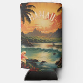 ヴィンテージハワイ絵を描サンセットシービーチタオル スリム缶クーラー (裏面)
