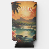 ヴィンテージハワイ絵を描サンセットシービーチタオル スリム缶クーラー (正面)