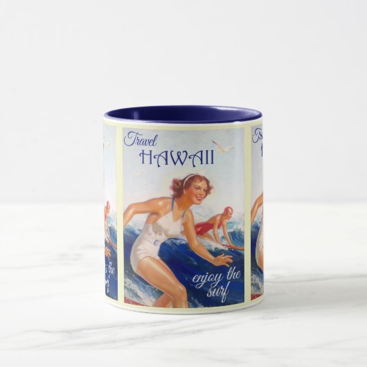 ヴィンテージハワイ：サーフィンビーチ海旅行 マグカップ (中央)