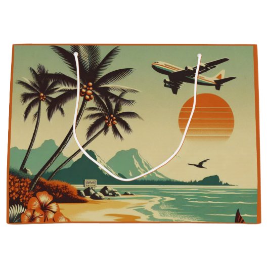 ヴィンテージハワイ/トロピカル ラージペーパーバッグ (正面)