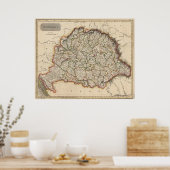 ヴィンテージハンガリーの地図（1817年） ポスター (キッチン)