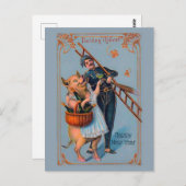 ヴィンテージハンガリーハッピーニューイヤーBoldog Ujevet ポストカード (正面/裏面)