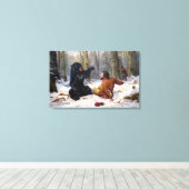 ヴィンテージハンターと黒熊の出会い キャンバスプリント (インサイチュ (ウッドフロア))