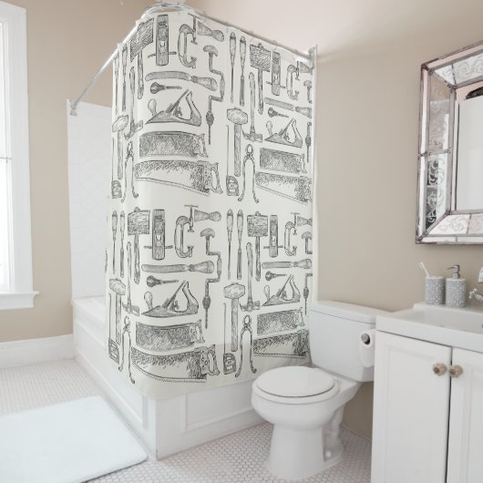 ヴィンテージハンドツールパターン大工ハンドマン シャワーカーテン (インサイチュ)