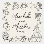 ヴィンテージハンドドローお洒落ド結婚ズ スクエアシール (正面)