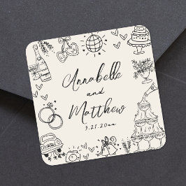 ヴィンテージハンドドローお洒落ド結婚ズ スクエアシール