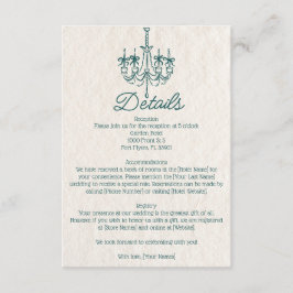 ヴィンテージハンドドローティール（緑がかった色）シャンデリア結婚ズ詳細 エンクロージャーカード