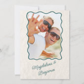 ヴィンテージハンドドローティール(緑がかった色)レトロボウフォト結婚ズ 招待状 (裏面)