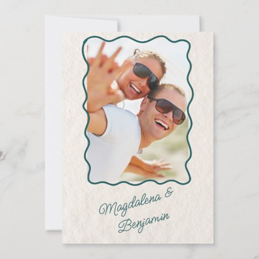 ヴィンテージハンドドローティール(緑がかった色)レトロボウフォト結婚ズ 招待状 (裏面)