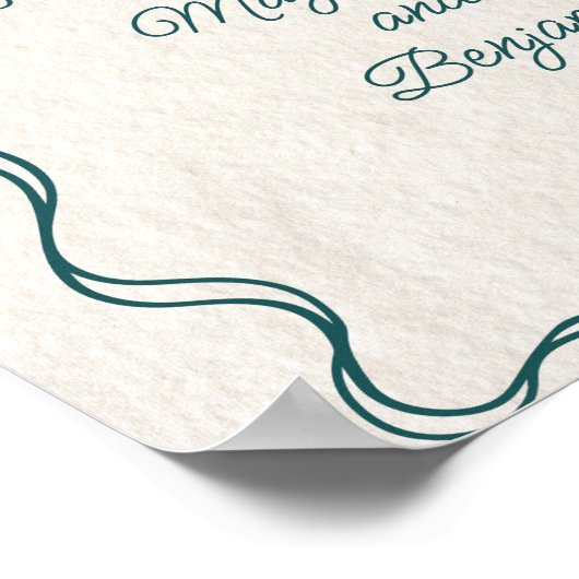 ヴィンテージハンドドローティール（緑がかった色）レトロ結婚の歓迎 ポスター (角)