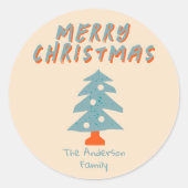 ヴィンテージハンドドロードオレンジブルークリスマスツリーファンク ラウンドシール (正面)