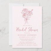 ヴィンテージハンドドローピンクローズブーケブライダルシャワー 招待状 (正面)