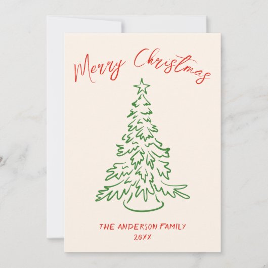 ヴィンテージハンドドローユニークトツリー写真クリスマス シーズンカード (正面)