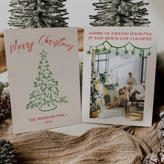 ヴィンテージハンドドローユニークトツリー写真クリスマス シーズンカード