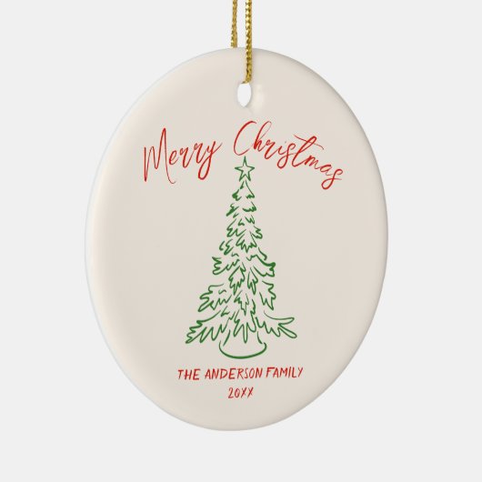 ヴィンテージハンドドローユニークトツリー写真クリスマス セラミックオーナメント (右)