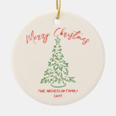 ヴィンテージハンドドローユニークトツリー写真クリスマス セラミックオーナメント (正面)