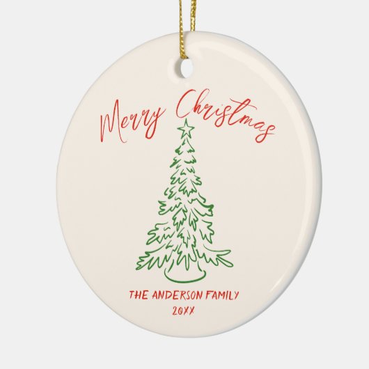 ヴィンテージハンドドローユニークトツリー写真クリスマス セラミックオーナメント (左)