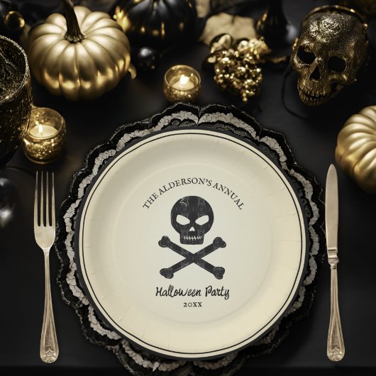 ヴィンテージハンドドローレーススカルハローウィンパーティ ペーパープレート