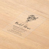 ヴィンテージハンドドローローズブーケブライダルシャワー アクリル招待状 (レイダウン)