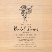 ヴィンテージハンドドローローズブーケブライダルシャワー アクリル招待状 (正面)