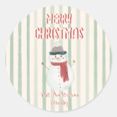 ヴィンテージハンドドロー予測できな雪だるまメリークリスマス ラウンドシール (正面)
