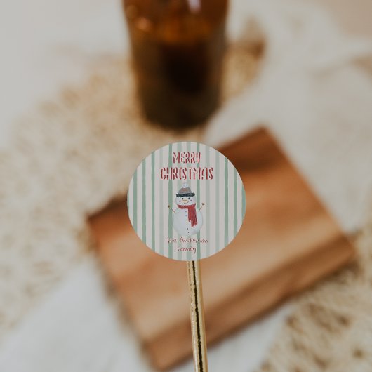 ヴィンテージハンドドロー予測できな雪だるまメリークリスマス ラウンドシール