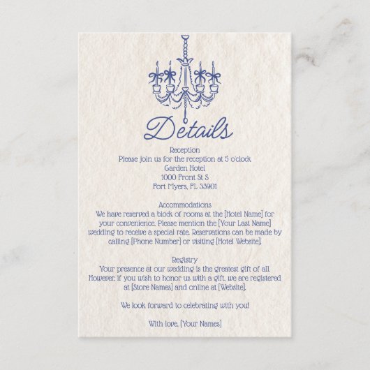 ヴィンテージハンドドロー結婚シャンデリア詳細 エンクロージャーカード (正面)