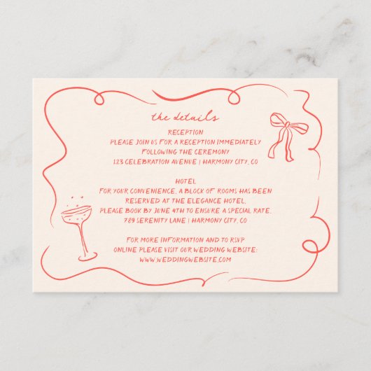 ヴィンテージハンドドロー結婚ド詳細カード エンクロージャーカード (正面)