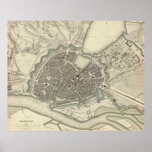 ヴィンテージハンブルクの地図（1841年） ポスター (正面)