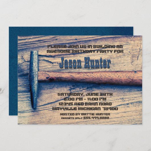 ヴィンテージハンマーで誕生日パーティーを作る 招待状 (正面/裏面)