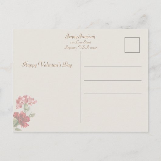 ヴィンテージハートとカーネーションバレンタイン ポストカード (裏面)