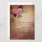 ヴィンテージハートとバラ結婚式招待状 招待状 (正面/裏面)