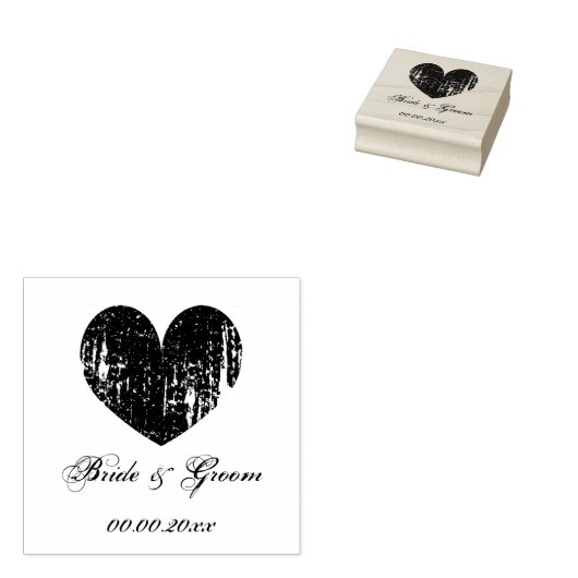 ヴィンテージハートと文字を使用した木製アートのウェディングスタンプ ラバースタンプ (押印)