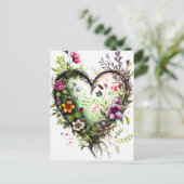 ヴィンテージハートと水彩フラワーラブカード ポストカード (スタンド正面)