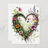 ヴィンテージハートと水彩フラワーラブカード ポストカード (正面/裏面)