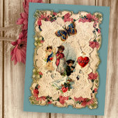 ヴィンテージハートと花バレンタイン葉書 シーズンポストカード