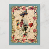 ヴィンテージハートと花バレンタイン葉書 シーズンポストカード (正面)