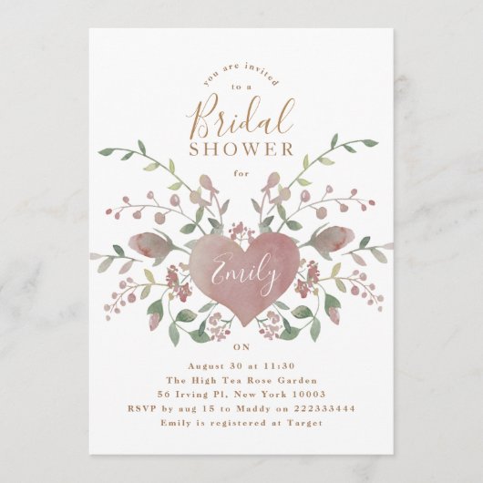 ヴィンテージハートと花ブライダルシャワー招待状 招待状 (正面)