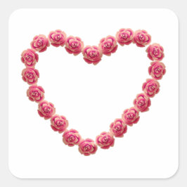 ヴィンテージハートはピンクローズスクエアステッカー スクエアシール