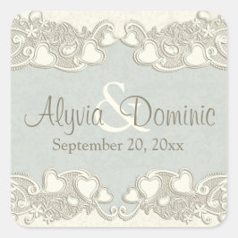 ヴィンテージハートアイボリーとセージ スクエアシール